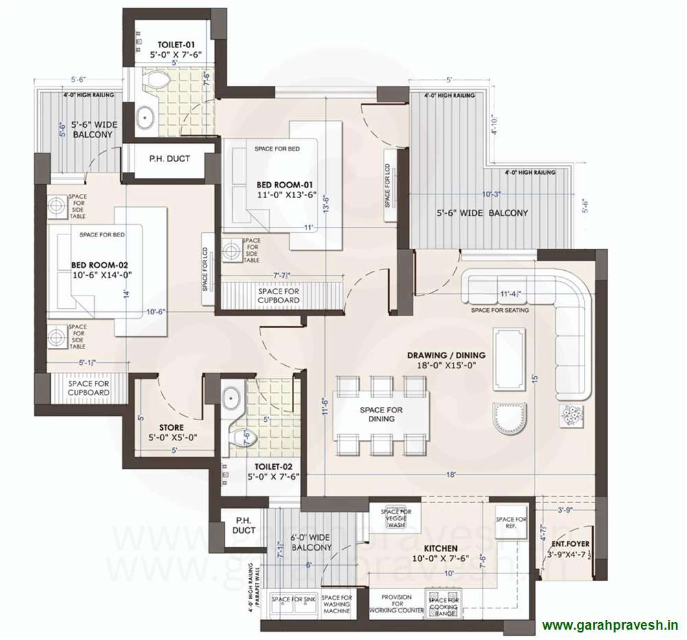 2 BHK + Store