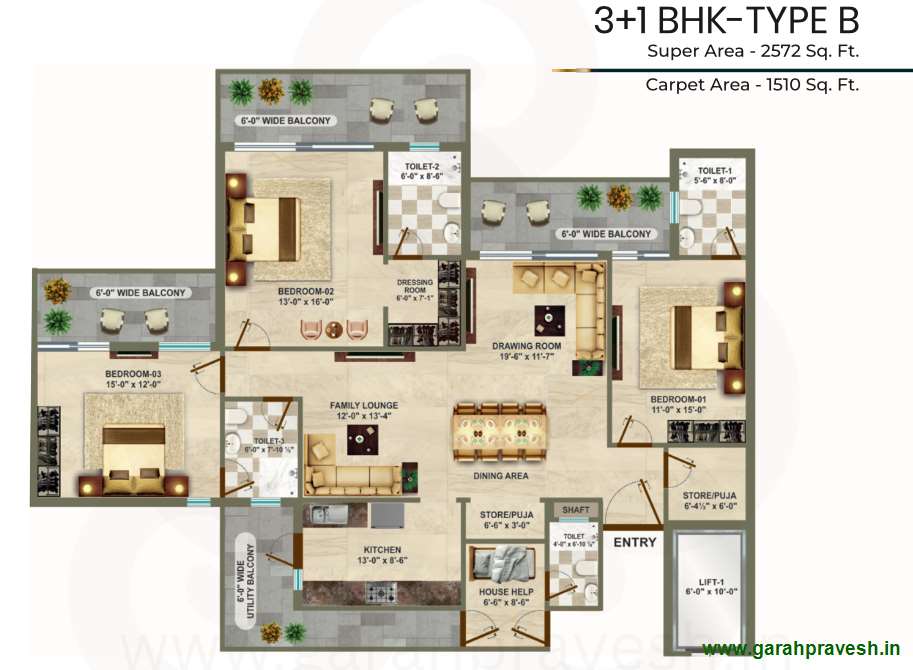 3+1 BHK |2572 Sq ft | 2.16 cr