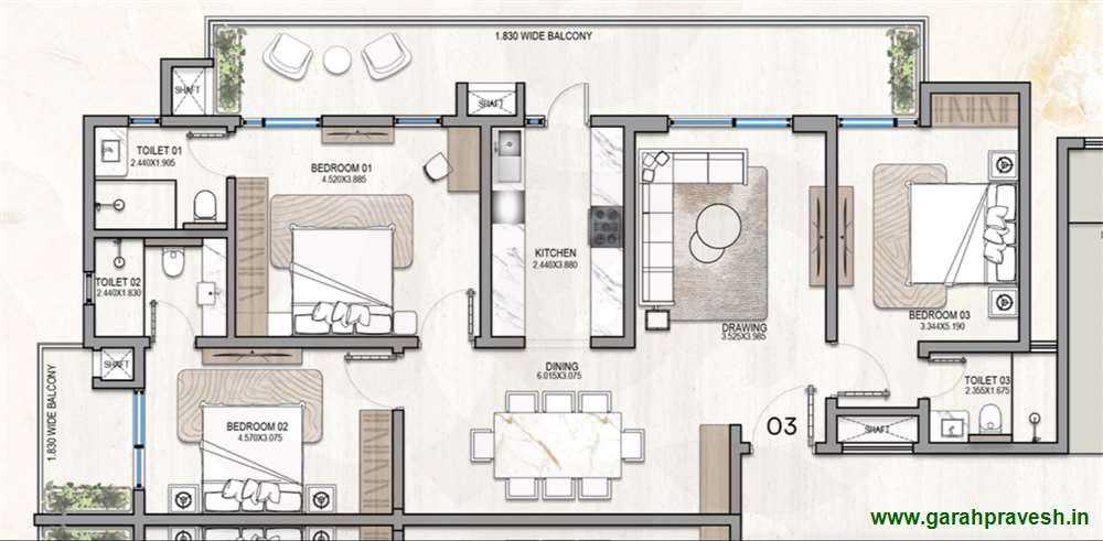 3 BHK |2050 Sq.Ft | 1.74 Cr